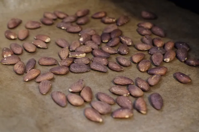Roasted almonds after fourteen minutes in the oven