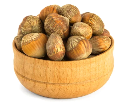 Hazelnuts of the corylus colurna species in a bowl