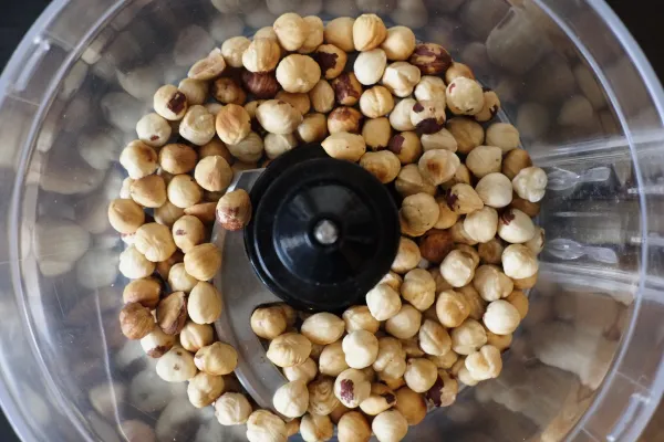 Hazelnuts inside a blender