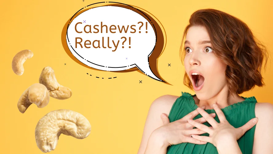 A woman surprised because of some cashew unknown facts